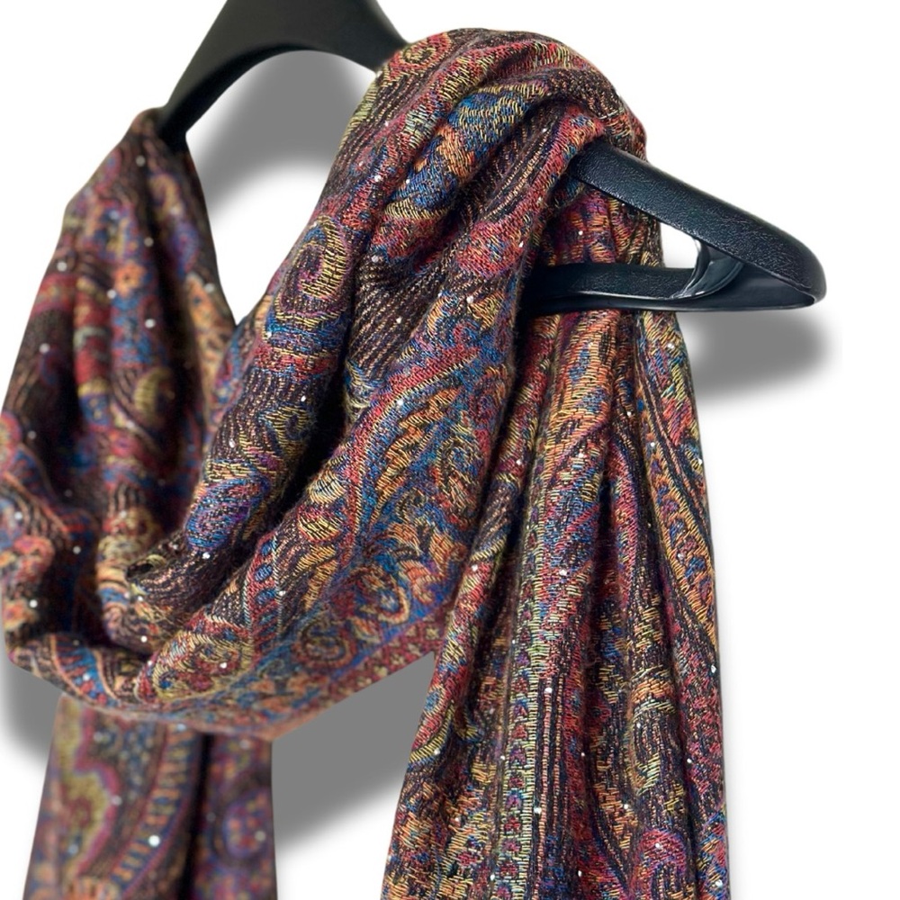 Black Multi-Colored Sparkly Rhinestoned Pashmina Scarf Shawl Wrap